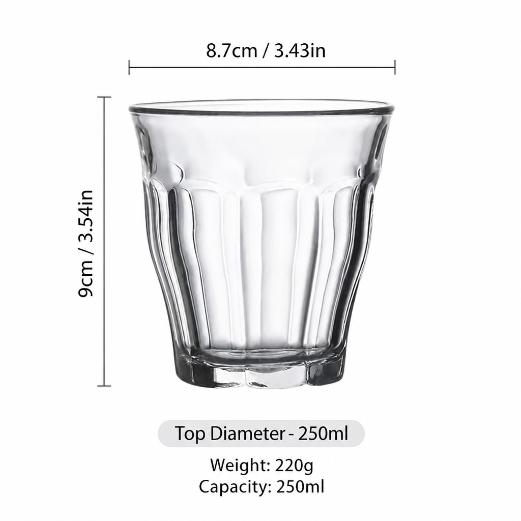 Ribbed Clear Glass Cups – Elegant Drinking Glassware for Coffee, Tea, Cocktails
