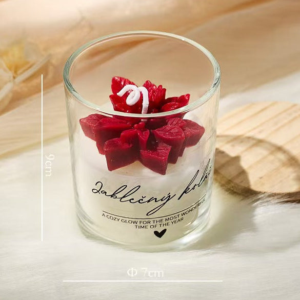 Christmas Leaf Glass Cup Soy Candle