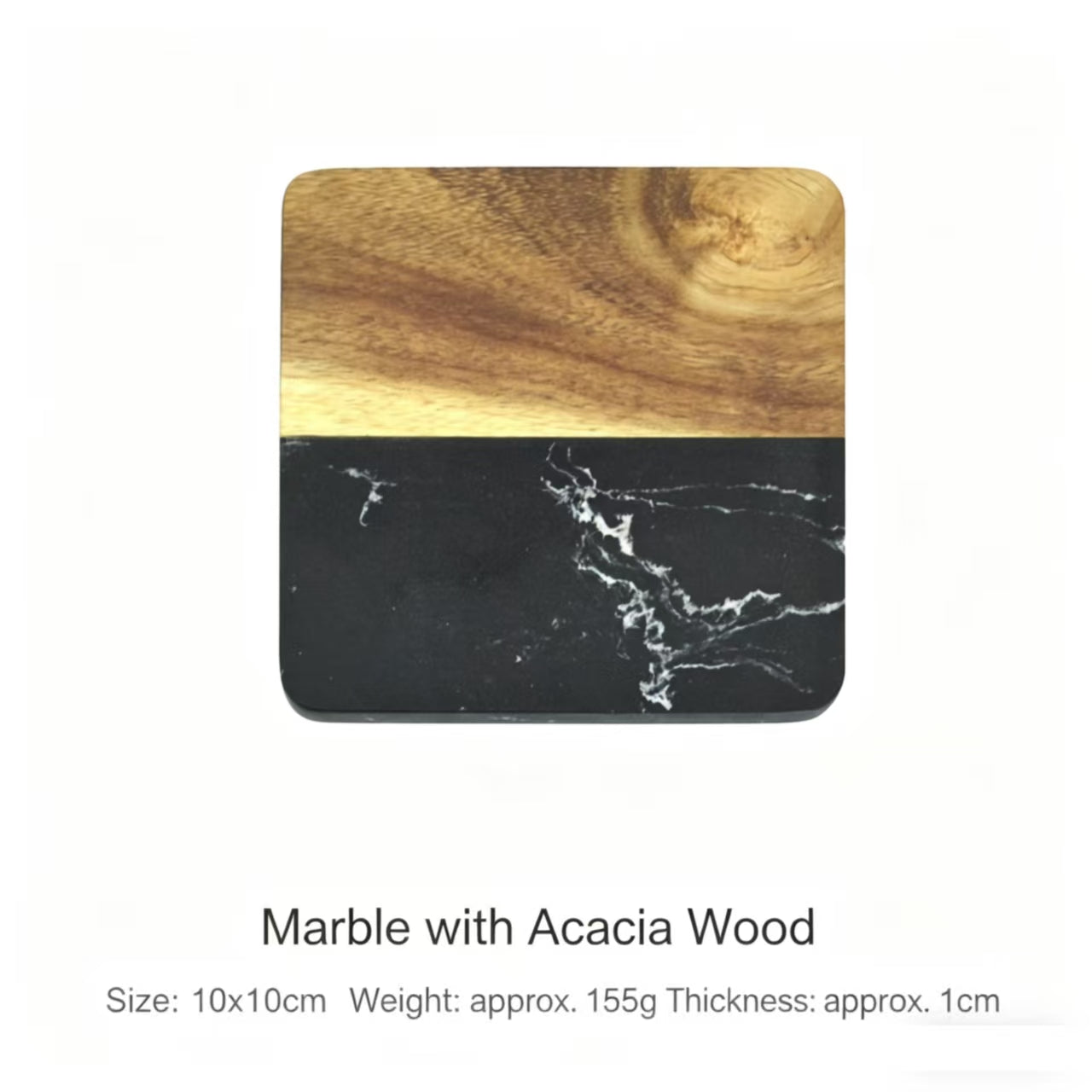Square Acacia Wood and Marble Trivet Heat Resistant Pot Holder Kitchen Counter Protector Wooden Stone Hot Pad