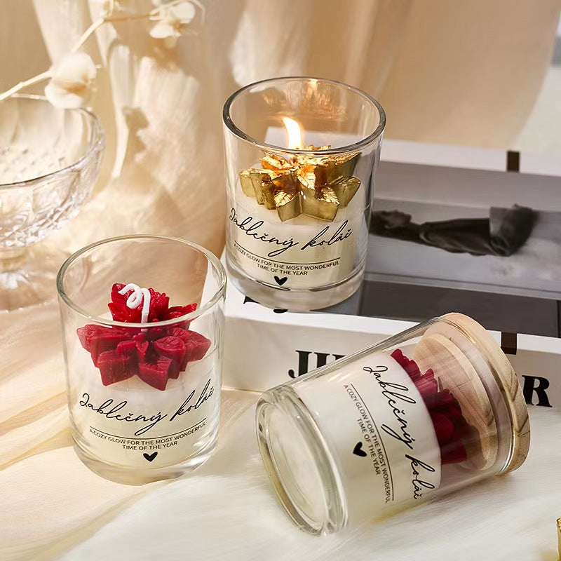 Christmas Leaf Glass Cup Soy Candle