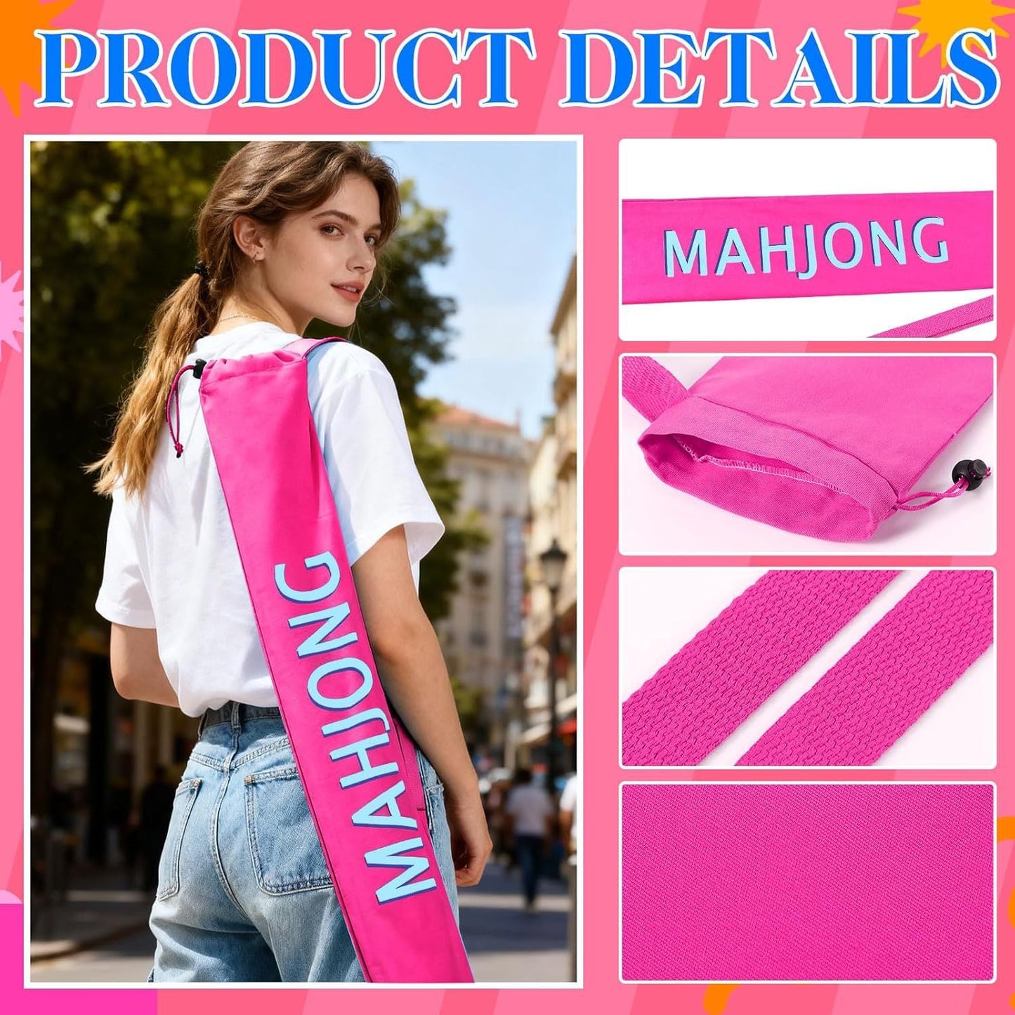 Large Mahjong Set Travel Bag – Portable Storage Case with Shoulder Strap for Game Night & Outdoor Use