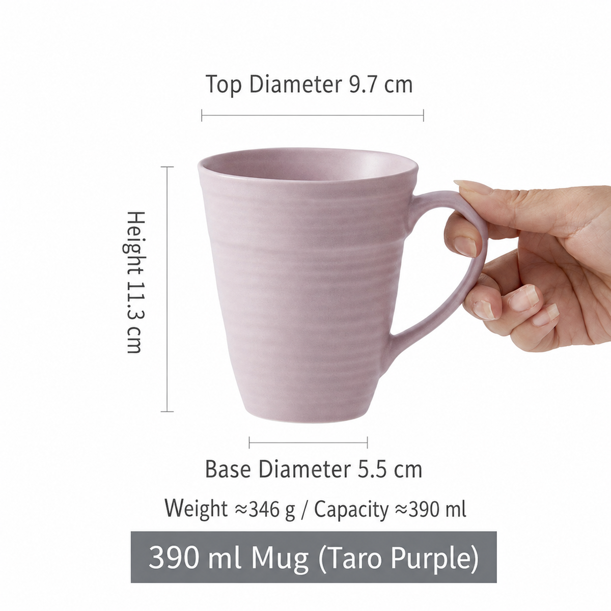 Ceramic Coffee Mug – 390ml Ribbed Ceramic Cup with Comfortable Handle