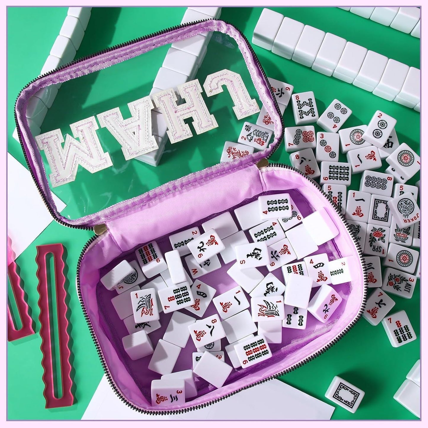 Large Mahjong Storage Bag – Waterproof PVC Travel Organizer with Letter Design for Mahjong Sets & Accessories