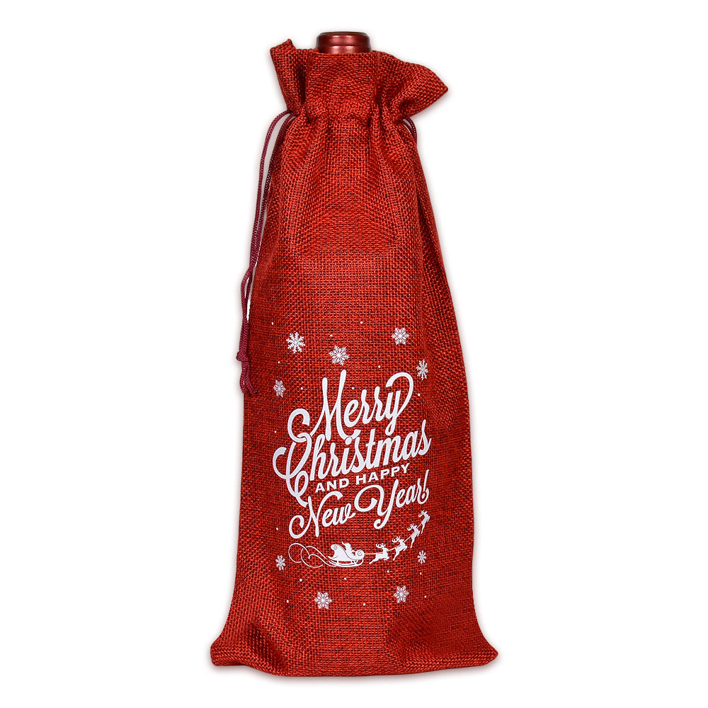 Christmas Wine Gift Bag – Drawstring Bottle Gift Sack for Wine & Champagne