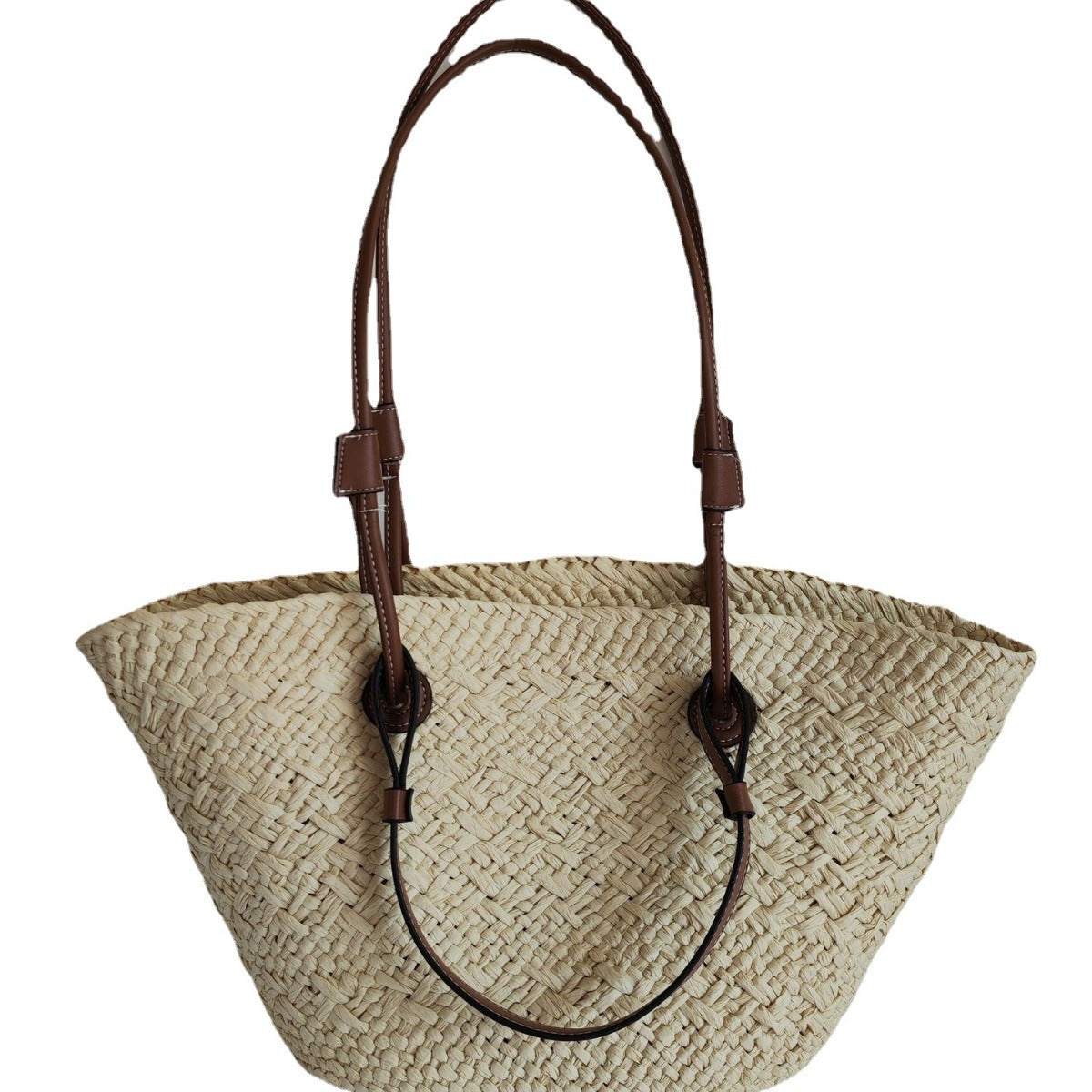 Large Woven Straw Tote Bag – Chinese Inspired Plaid Design Handbag for Summer Travel & Daily Use