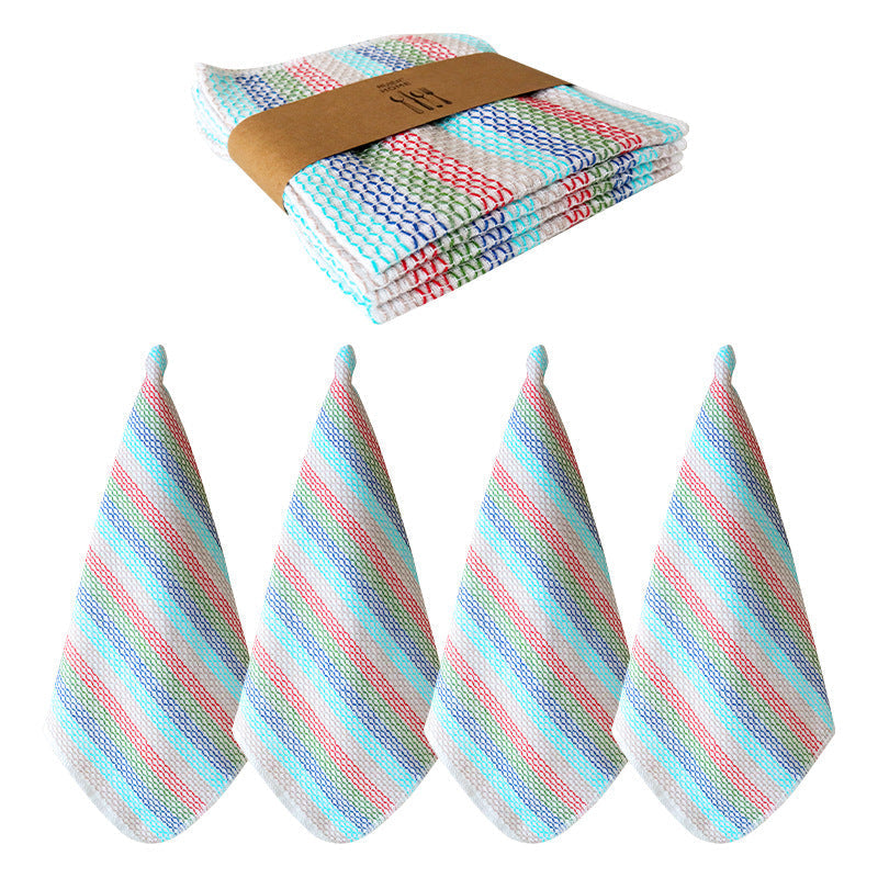 Striped Cotton Dish Cloths, 4-Pack Kitchen Towel Set