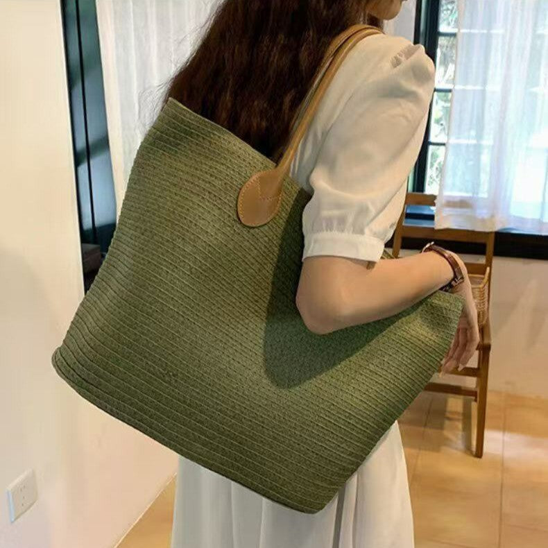 Small Woven Straw Bag – Paper Fiber Mini Handbag with Soft Peach Skin Lining