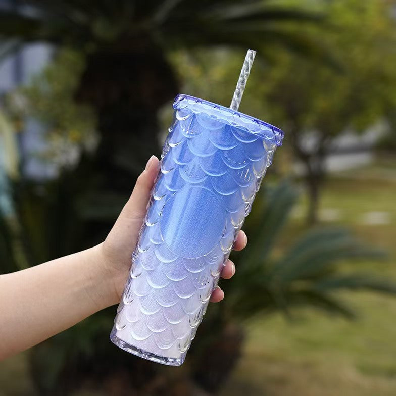 Fish Scale Texture 710ml Stylish Summer Water Cup – High-Beauty Large Capacity AS Plastic Tumbler