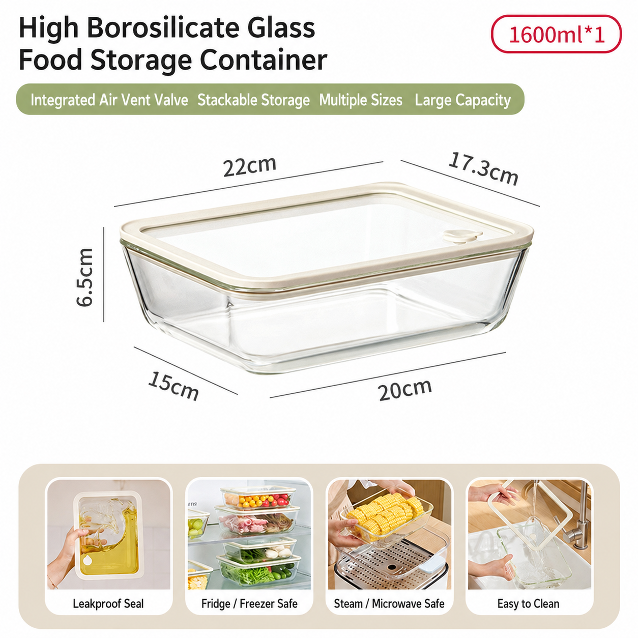 Glass Food Storage Container – Airtight Meal Prep & Freezer Box