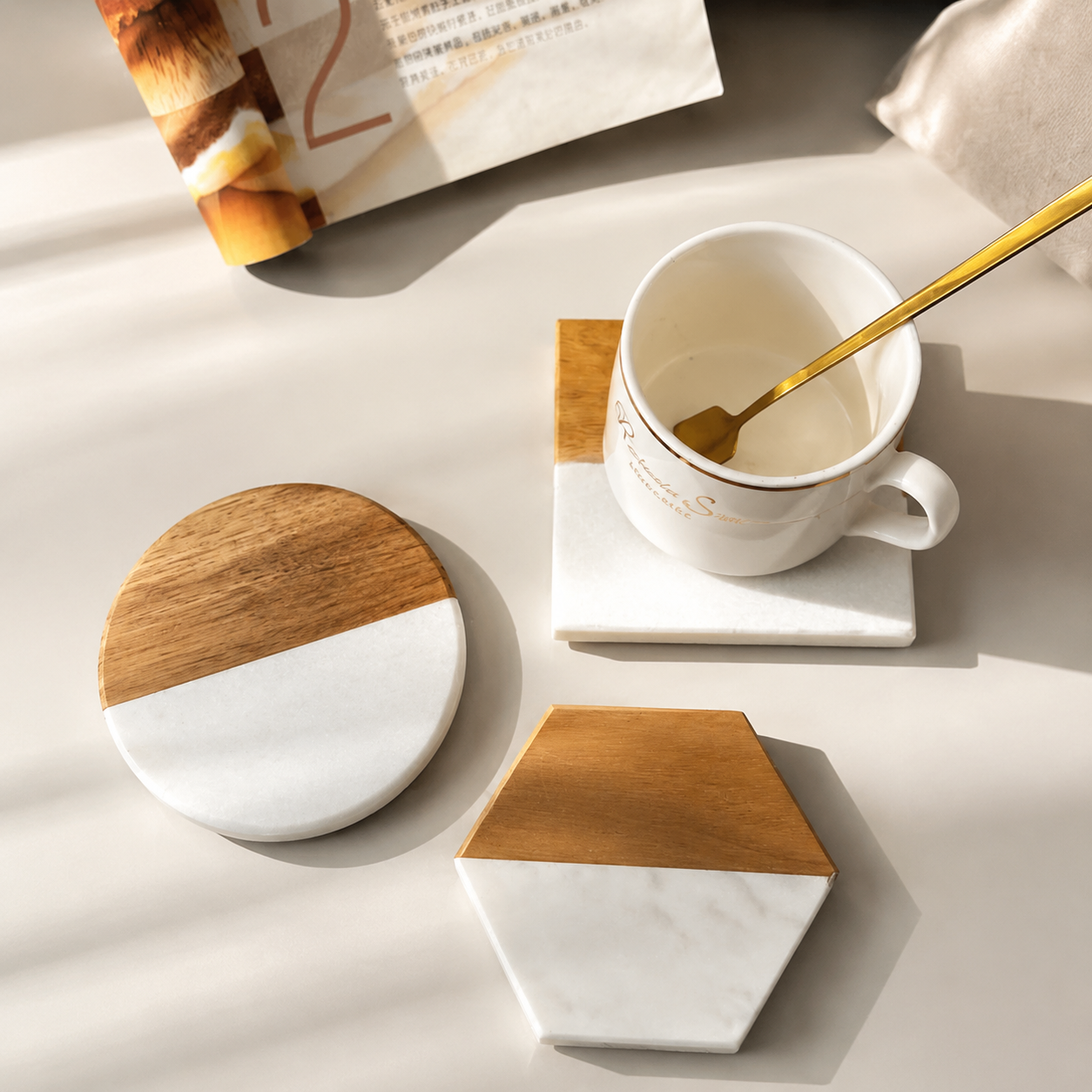 Marble & Wood Coaster – Heat-Resistant Drink Coaster