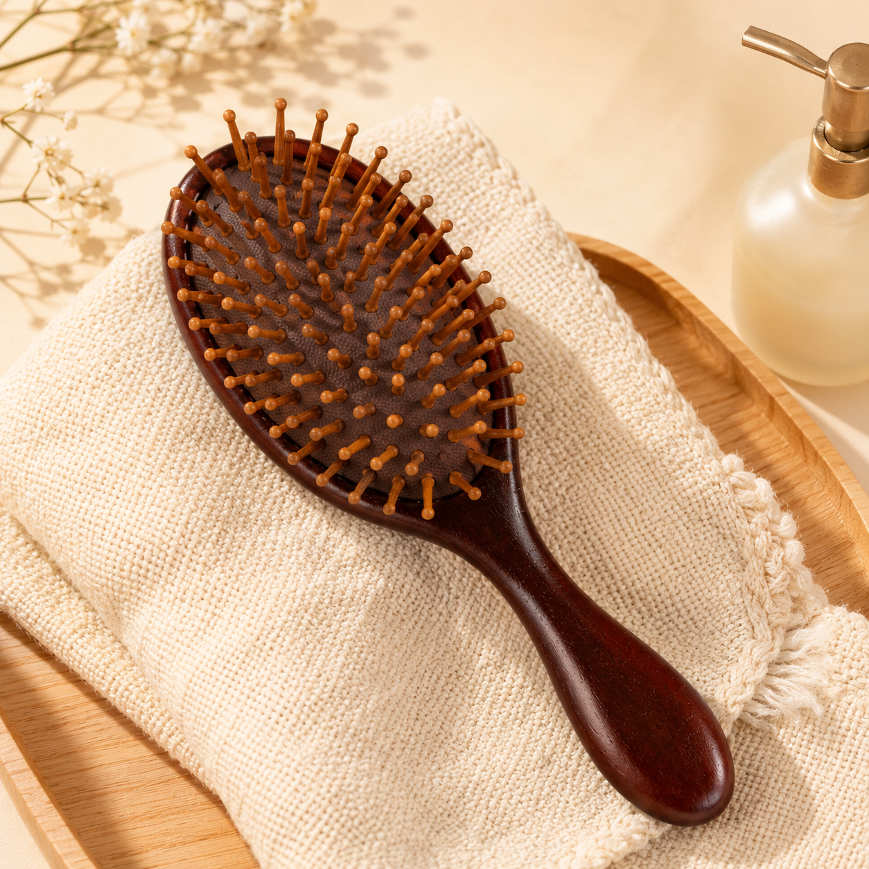 Natural Wood Air Cushion Hair Brush – Gentle Anti-Static Detangling Massage Comb