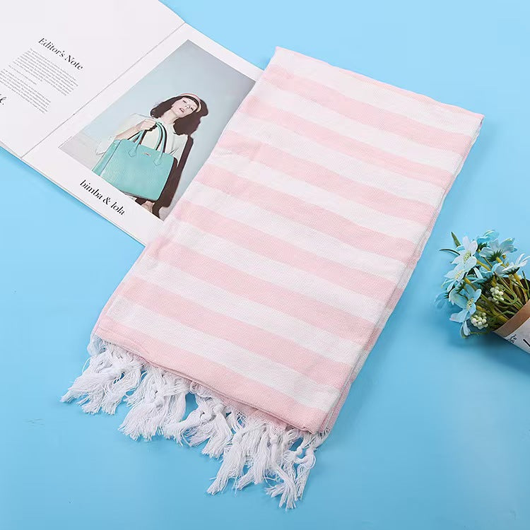 Oversized Striped Cotton Beach Towel Tassel Fringe Quick Dry Picnic Throw Swim Towel 1x1.8m