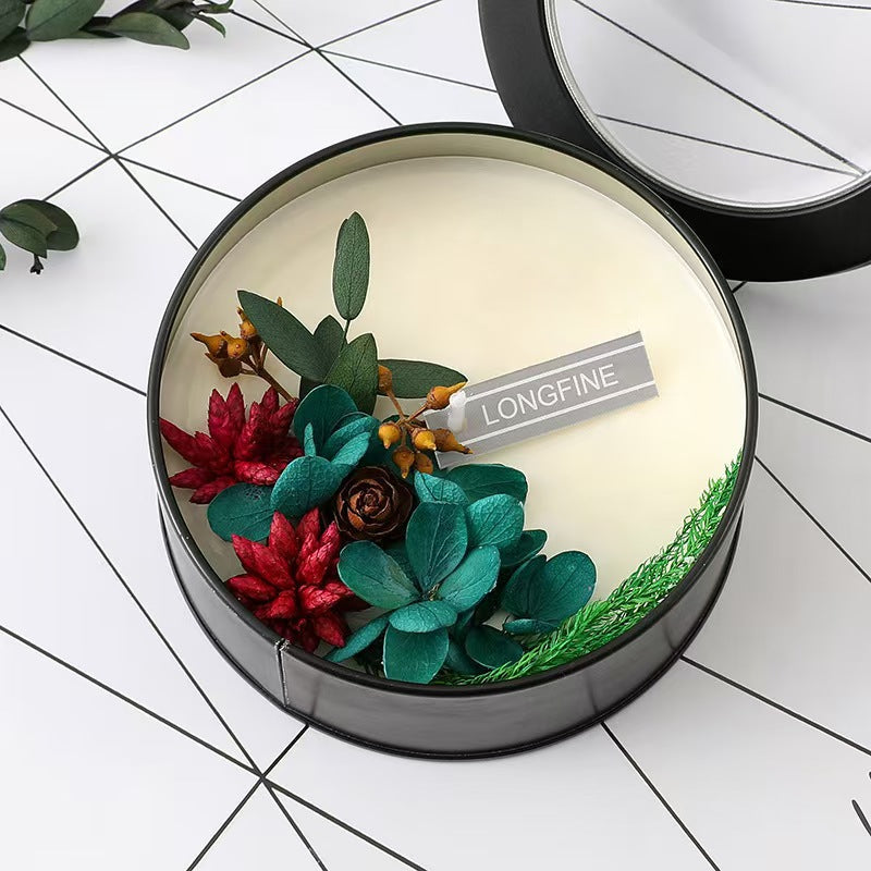 Cylinder Soy Wax Candle with Preserved Flower
