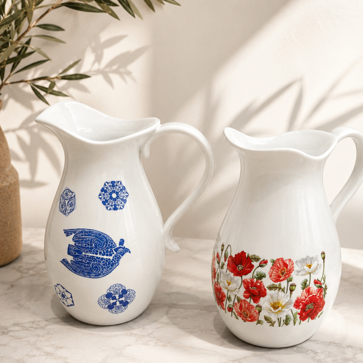 Rustic Ceramic Pitcher Vase – Farmhouse Tabletop Flower Vase