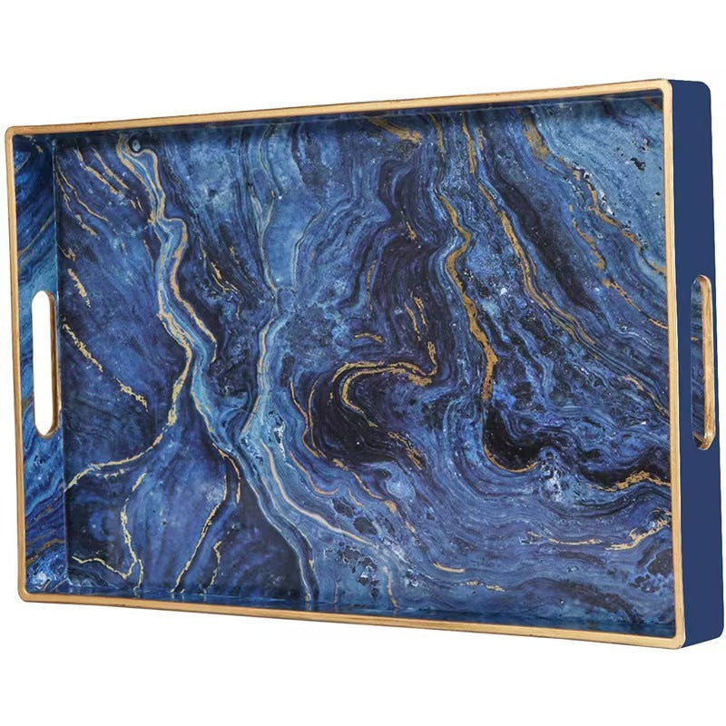 Marble Pattern Rectangular Storage Tray Modern Decorative Organizer Serving Tray Home Countertop Accent Tray
