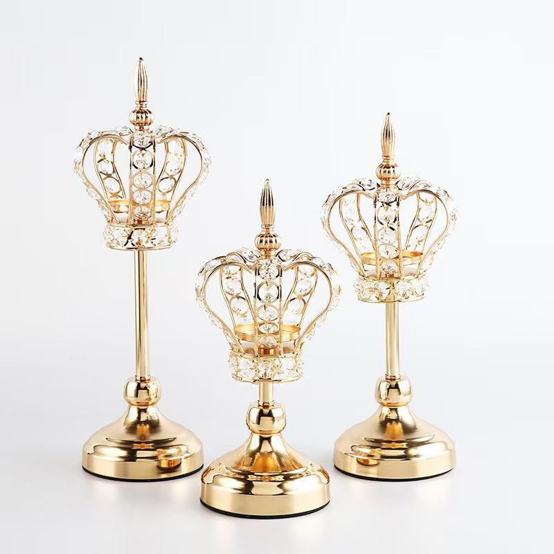 Crystal Crown Candleholder Candlelight Dinner Decor, Heavy Duty Exquisite Iron Ornament
