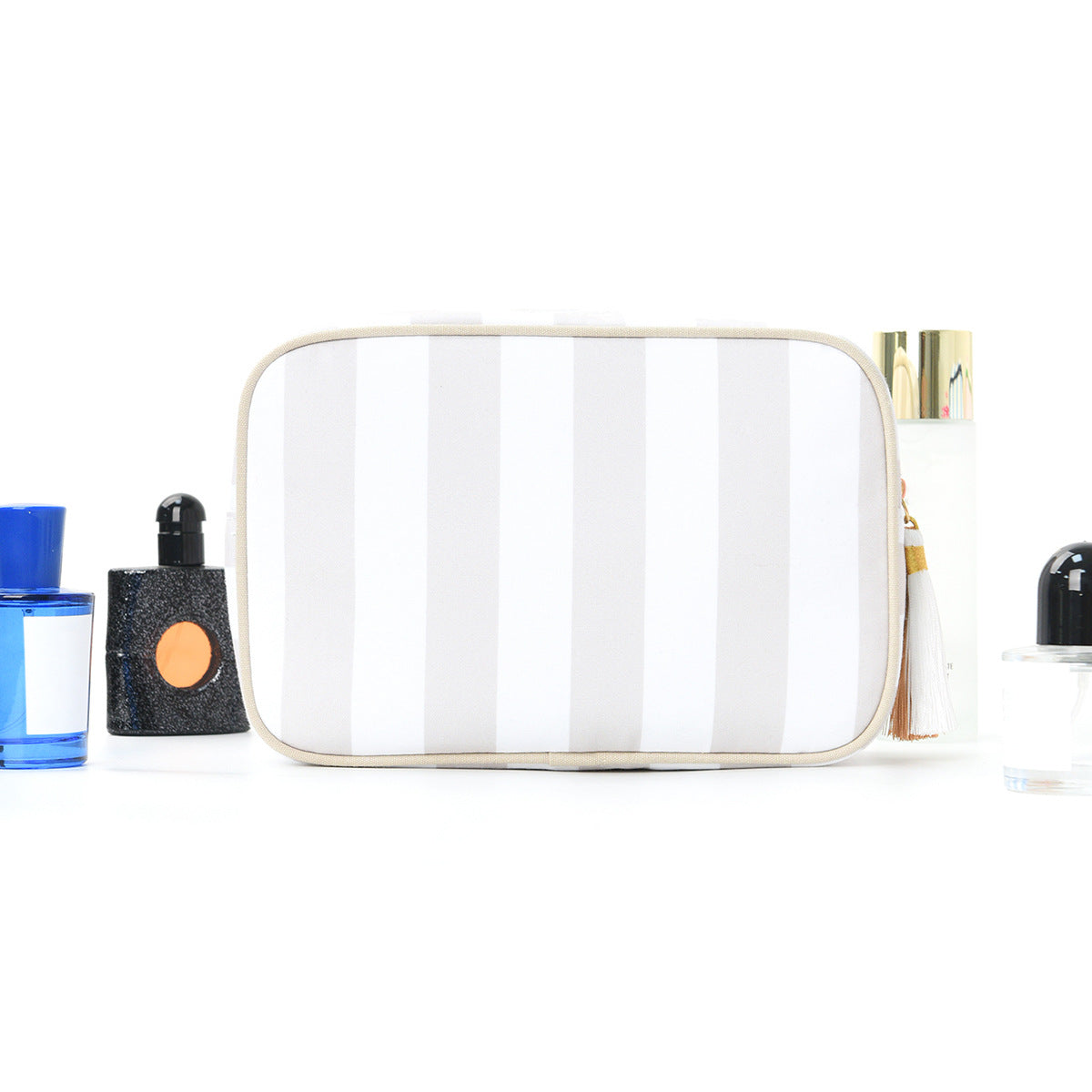 Striped Tassel Cosmetic Bag – Waterproof Travel Toiletry Organizer