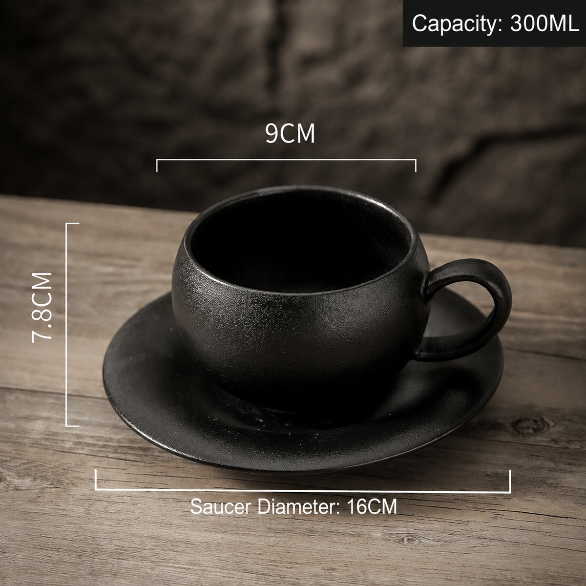 Vintage Coffee Cup & Saucer Set, 300ml Matte Ceramic Cappuccino Latte Cup, 4 Style Options