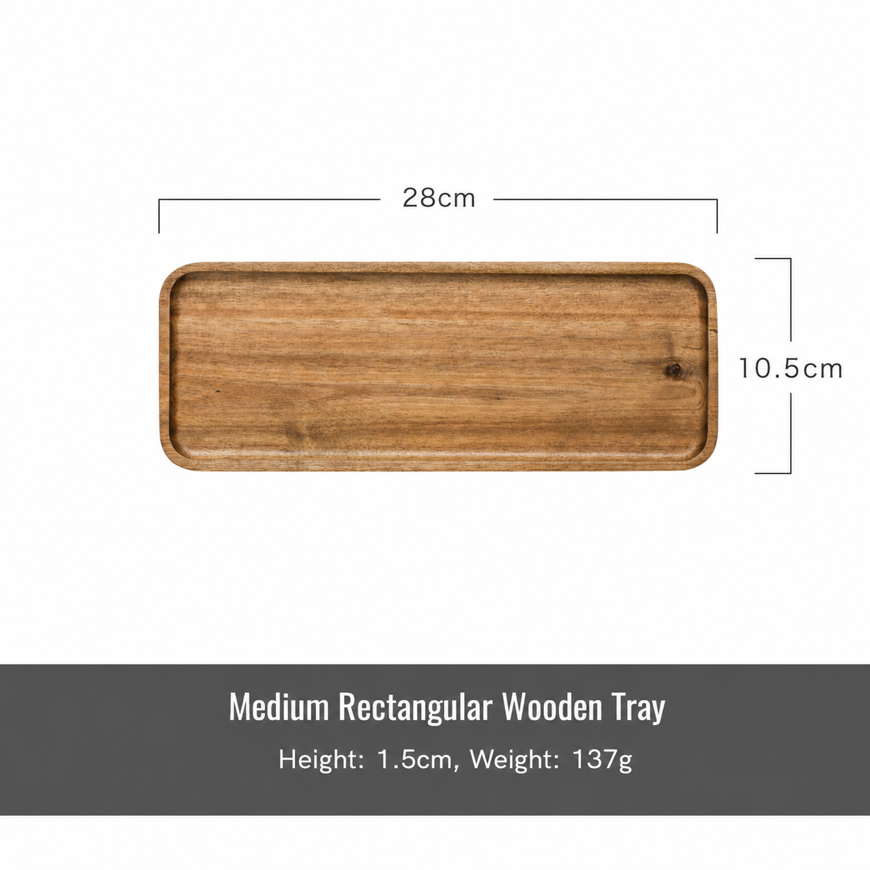 Acacia Wood Serving Tray, Rectangular Wooden Tea Tray, Dessert, Snack & Cake Plate