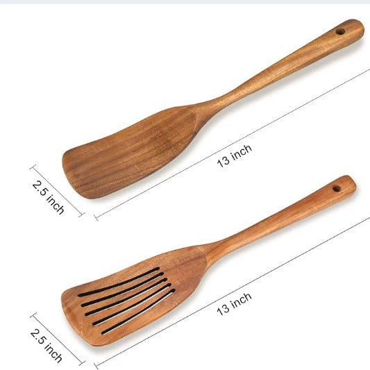 Heat-Resistant Acacia Wood Cooking Utensil Set, Nonstick Spatula, Slotted Turner & Soup Ladle