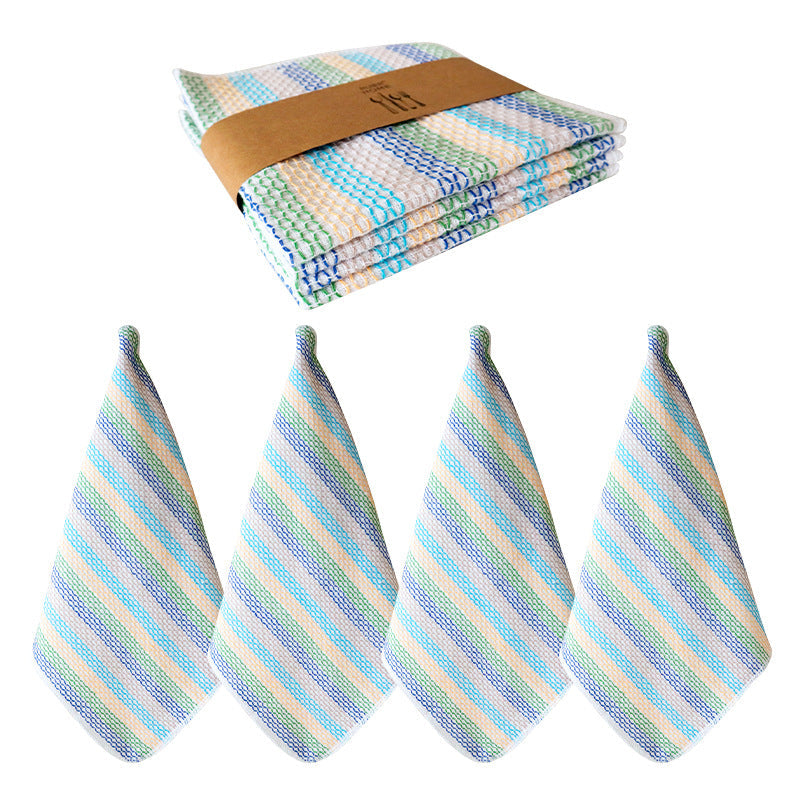 Striped Cotton Dish Cloths, 4-Pack Kitchen Towel Set