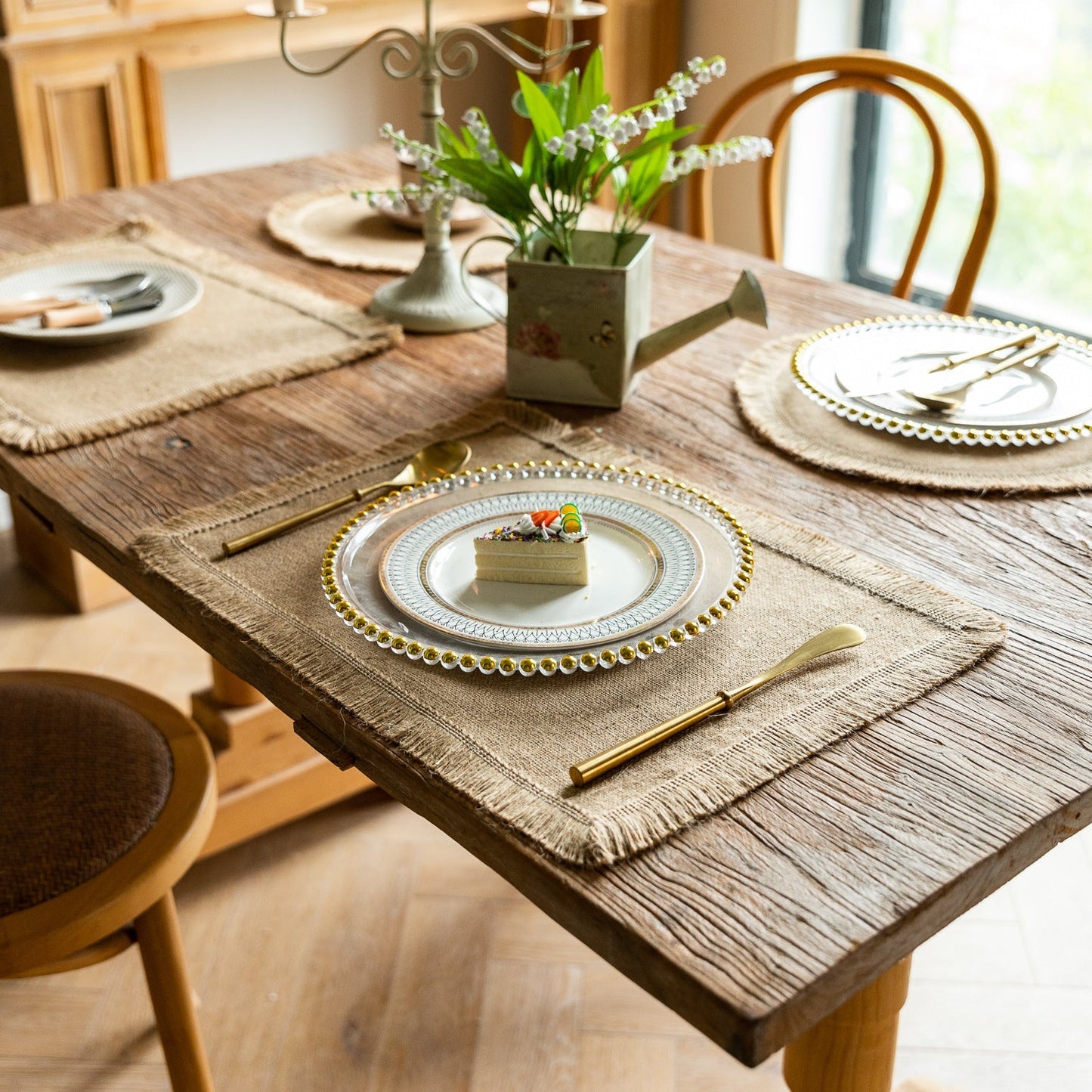 Farmhouse Vintage Jute Placemat with Tassels, Round Bowl Mat, Rectangular Heat Resistant Table Mat & Napkin