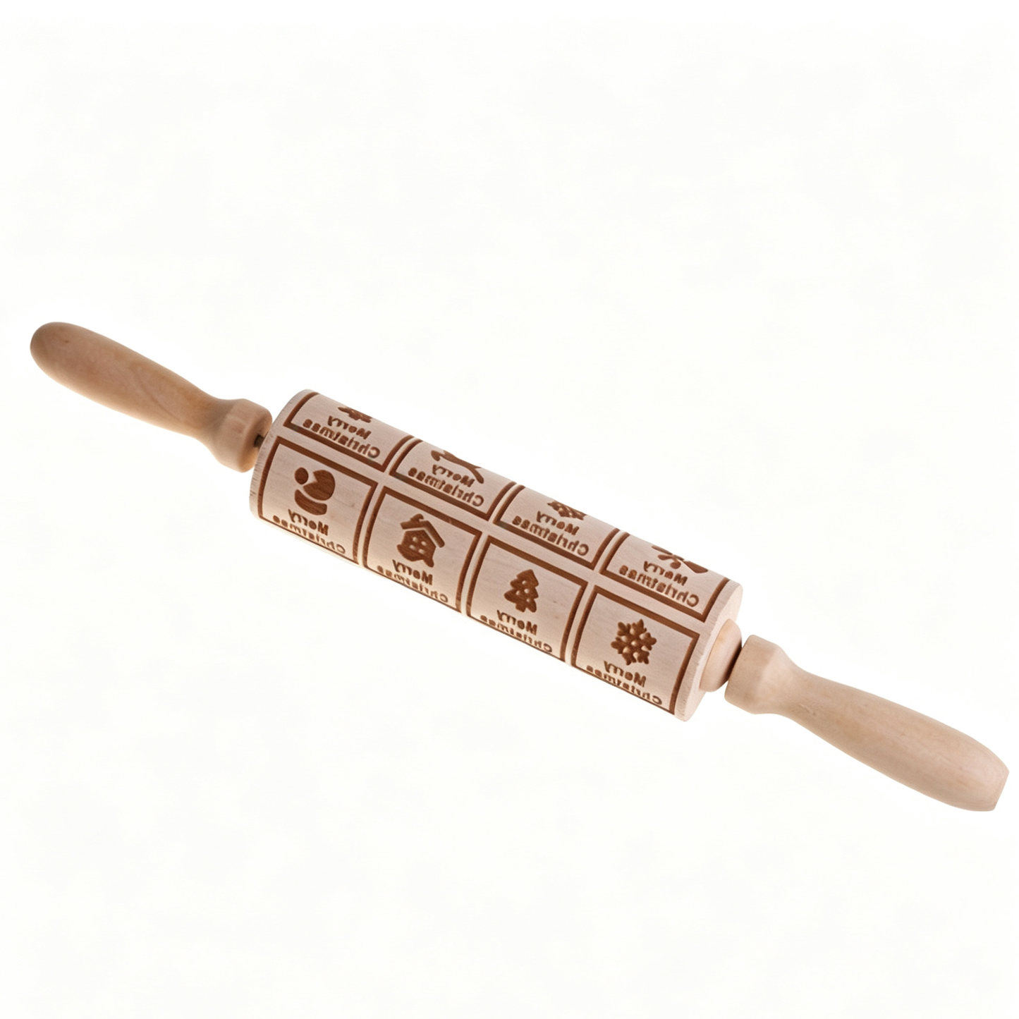 Christmas Wooden Embossing Rolling Pin – Engraved Cookie Dough Roller for Holiday Baking & DIY Crafts