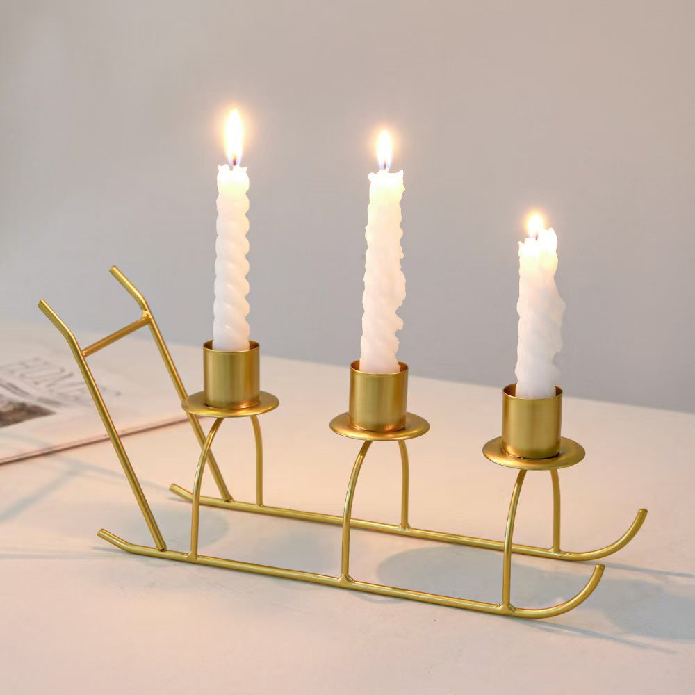 Three Head Sleigh Candleholder Base, Iron Craft Decor