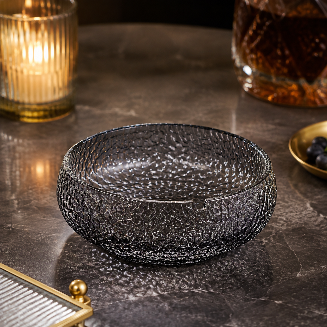 Luxury Textured Glass Ashtray – Crystal Pattern Decorative Cigarette Ashtray Tray for Home, Office, Bar & Hotel