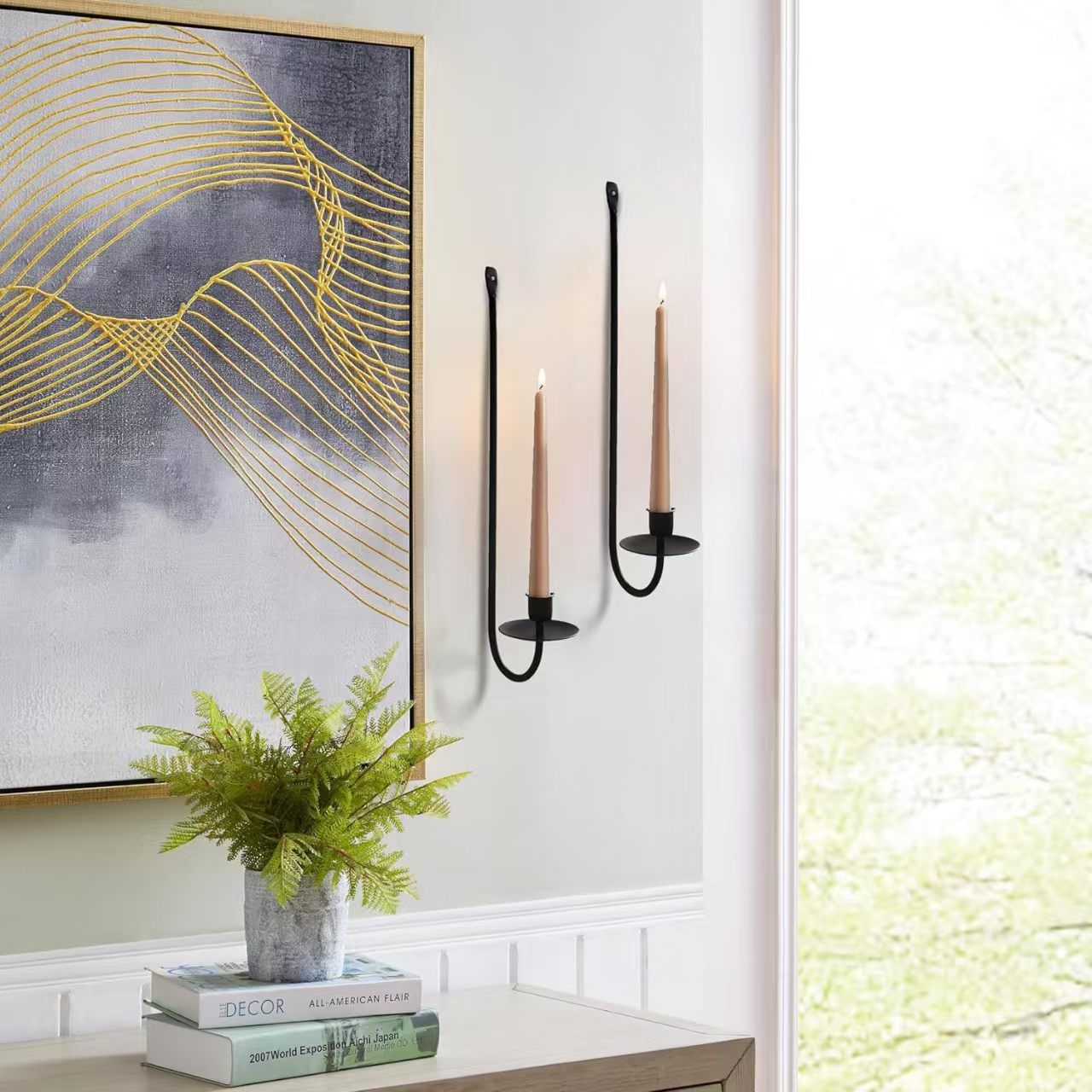 Minimalist Wall Mounted L Shape Iron Candleholder Set, Heavy Duty Exquisite Decor