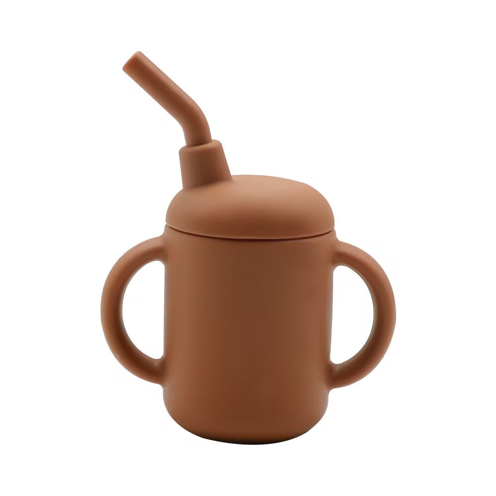 Food Grade Silicone Toddler Straw Sippy Cup with Dual Handles