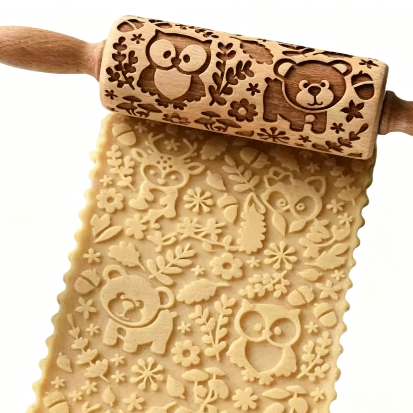 Beech Wood Embossing Rolling Pin – Engraved Cookie Dough Roller for Christmas Baking & DIY Crafts
