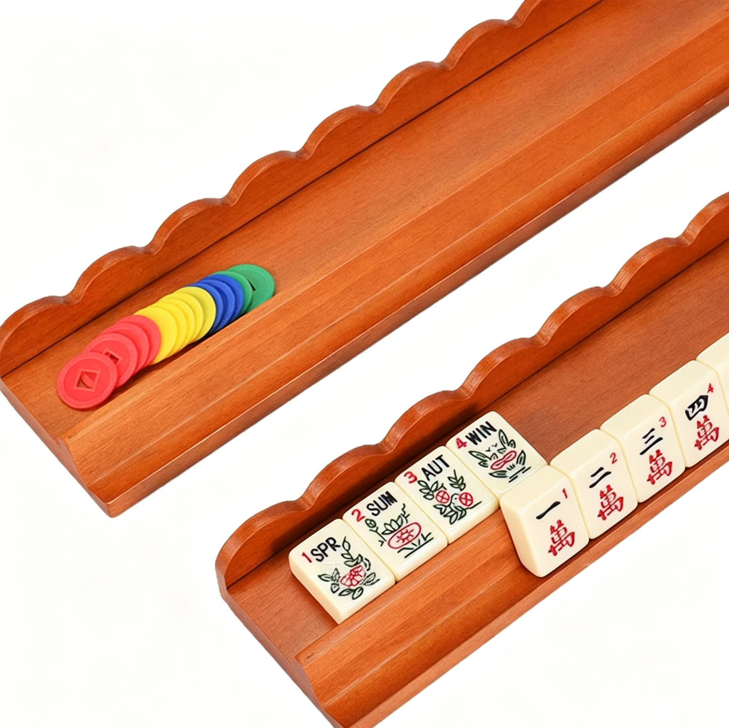Wooden Mahjong Rack Set – Lightweight Tile Holder with Magnetic Pushers for American Mahjong Games