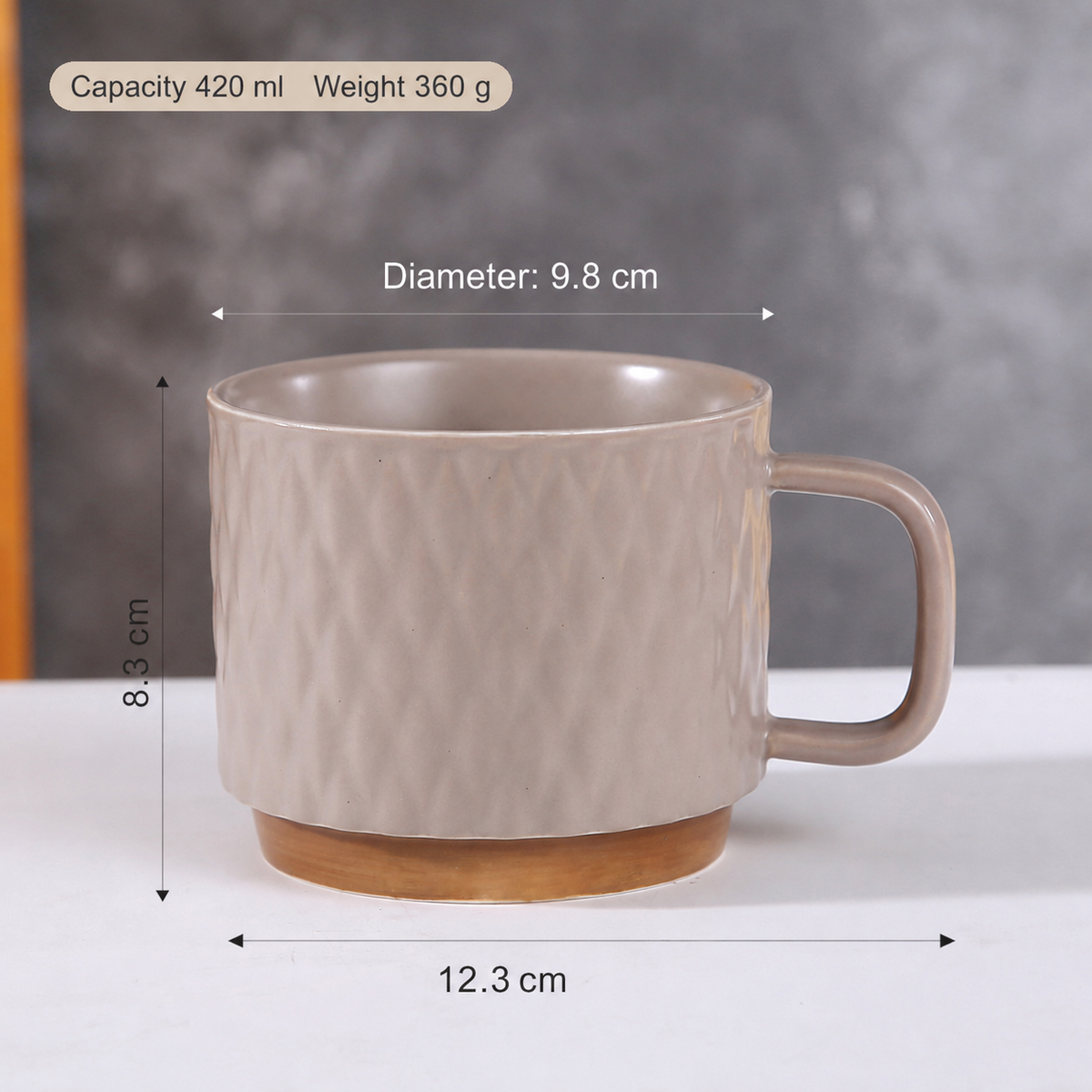 420ml Ceramic Coffee Mug – Textured Tea & Milk Cup with Handle for Coffee, Latte, Breakfast, Café, Office & Home Use