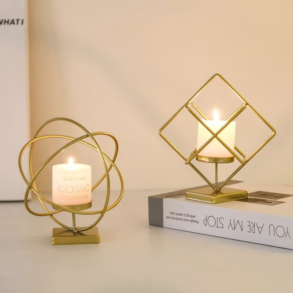 Creative Iron Candleholder, Cube Globe Irregular Sculpture