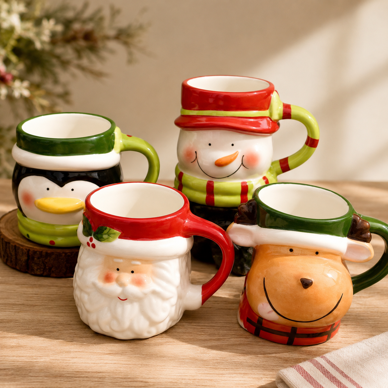 Christmas Animal Ceramic Mug – Santa, Reindeer & Snowman Holiday Cup
