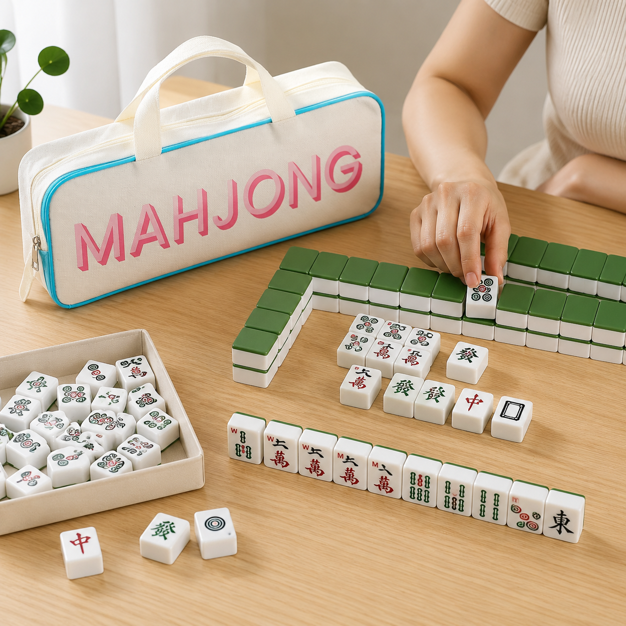Mahjong Tile Storage Bag – Oxford Fabric Portable Game Set Organizer with Tassel Design
