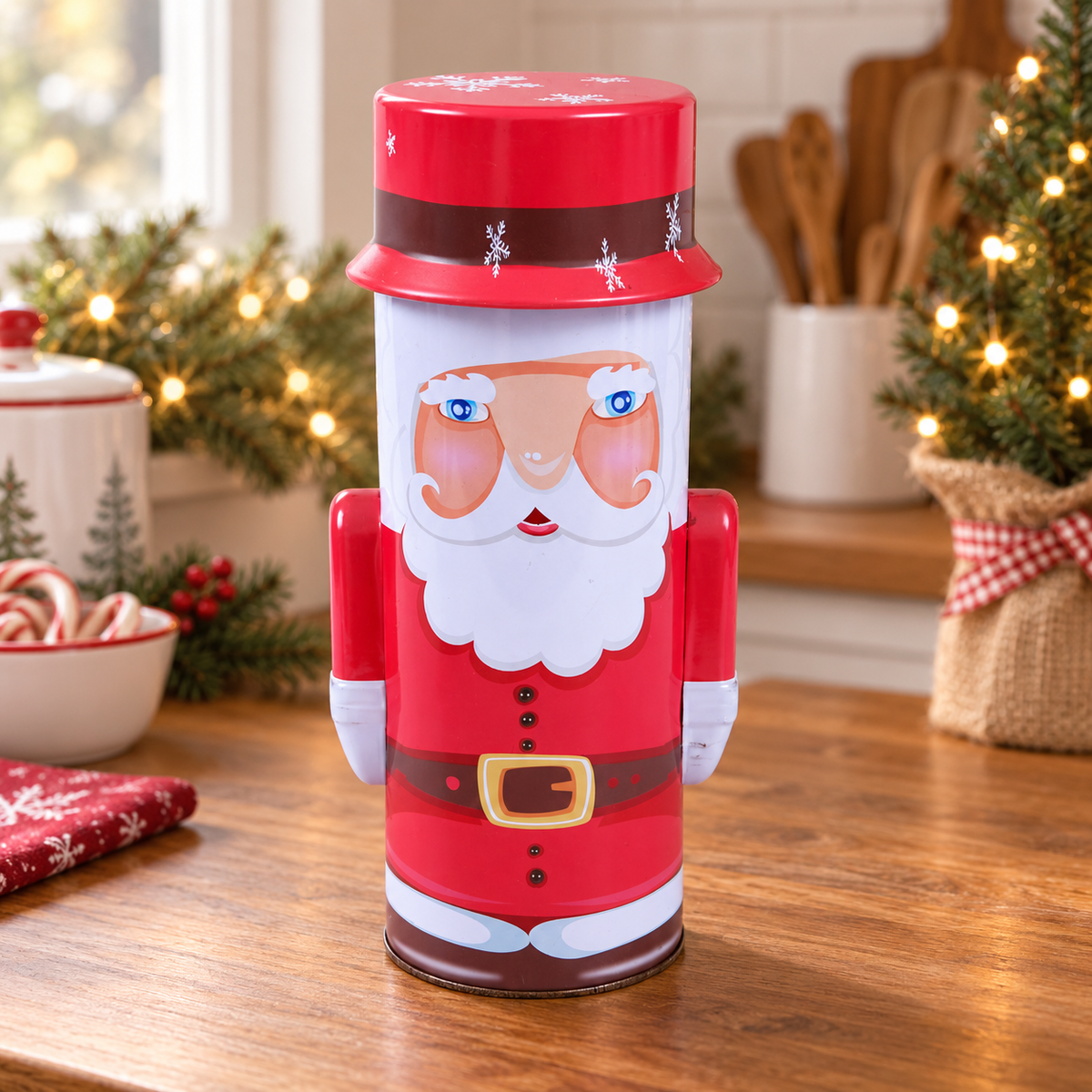 Santa Claus Tinplate Candy Jar – Christmas Treat Storage Container