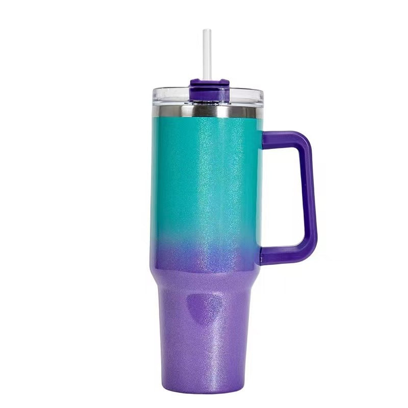 Gradient Color 40oz Stainless Steel Insulated Tumbler with Handle & Straw – Large Capacity Travel Mug