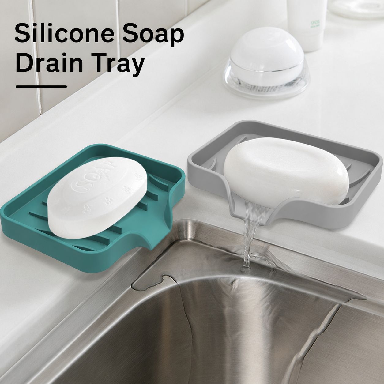 Silicone Soap Drain Tray – Self Draining Non-Slip Soap Holder