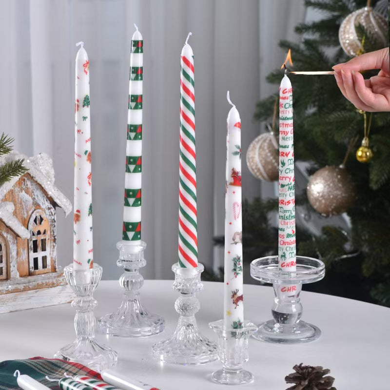 25cm Christmas Printed Taper Candles – Set of 2