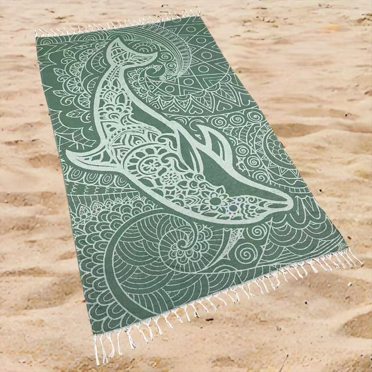 Whale Ocean Print Beach Towel Oversized Rectangular Quick-Dry Absorbent Shawl Summer Coastal Beach Wrap Travel Blanket with Tassel Fringe