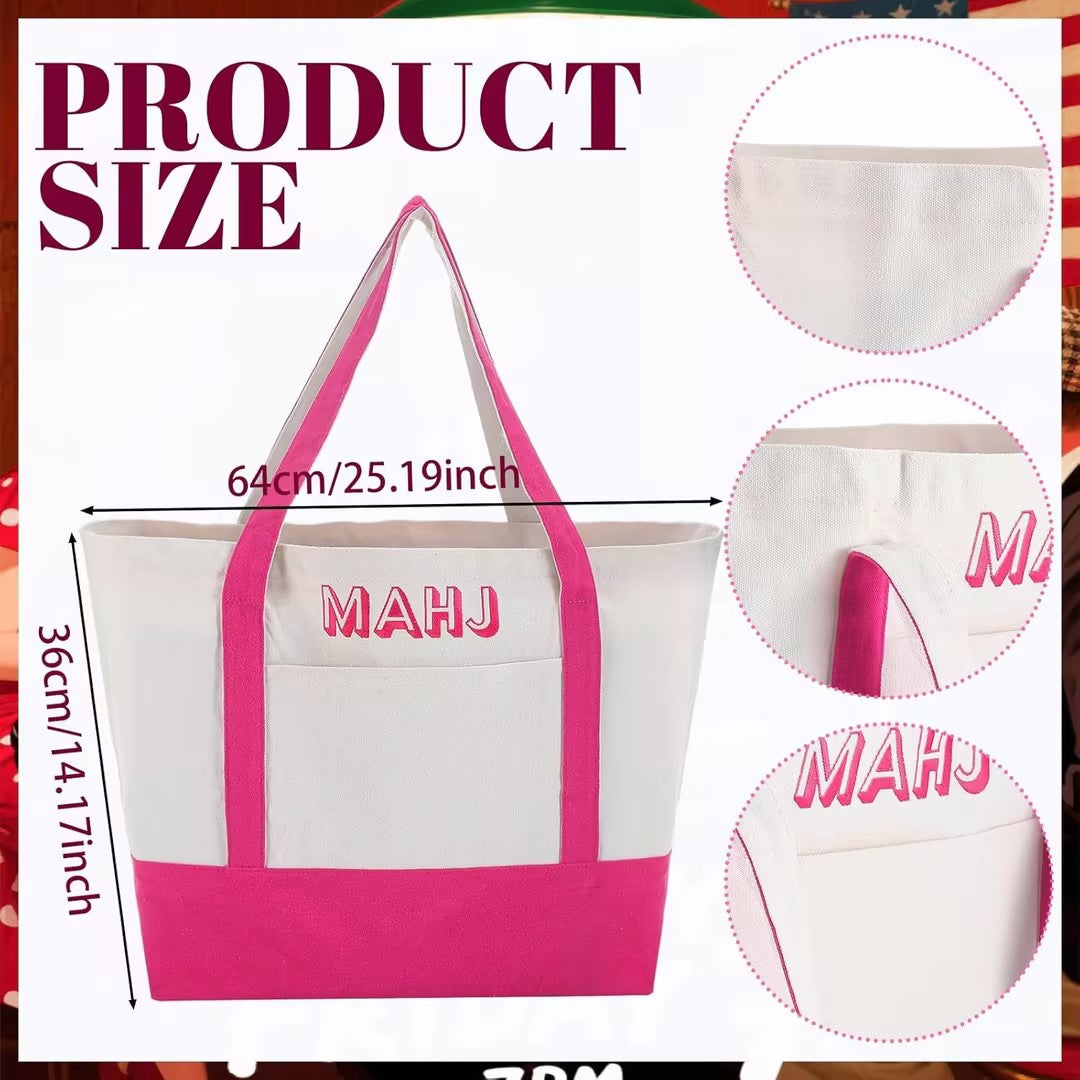 Canvas Mahjong Tote Bag Set – Large Capacity Shoulder Bag with Storage Pouch and Drawstring Cover