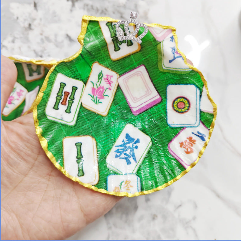 Mahjong Shell Trinket Tray – Pink Scallop Jewelry Dish & Decorative Dice Tray for Home Decor