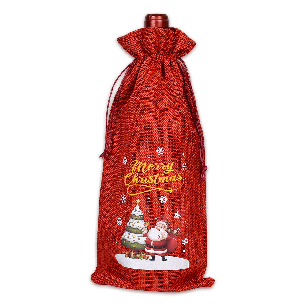 Christmas Wine Gift Bag – Drawstring Bottle Gift Sack for Wine & Champagne