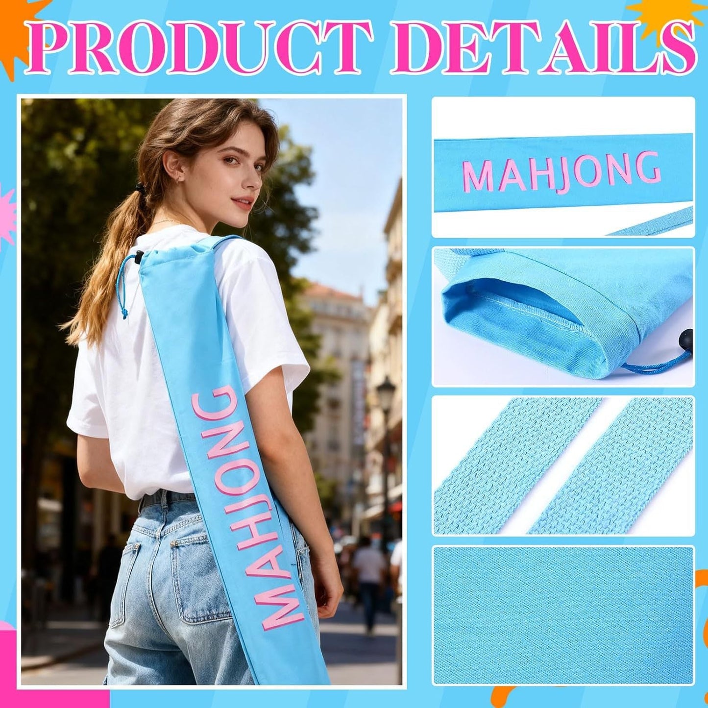 Large Mahjong Set Travel Bag – Portable Storage Case with Shoulder Strap for Game Night & Outdoor Use