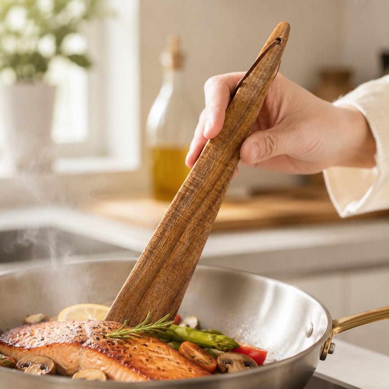 Teak Wood Camping Spatula & Soup Spoon Set, Non-Stick Safe Portable Outdoor Cooking Utensils for Travel, Picnic, and Backpacking
