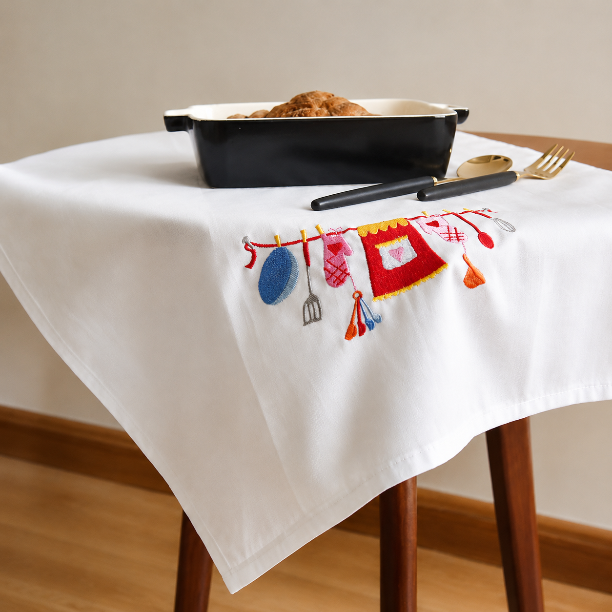 White Embroidered Napkin, Tea Towel and Food Styling Cloth