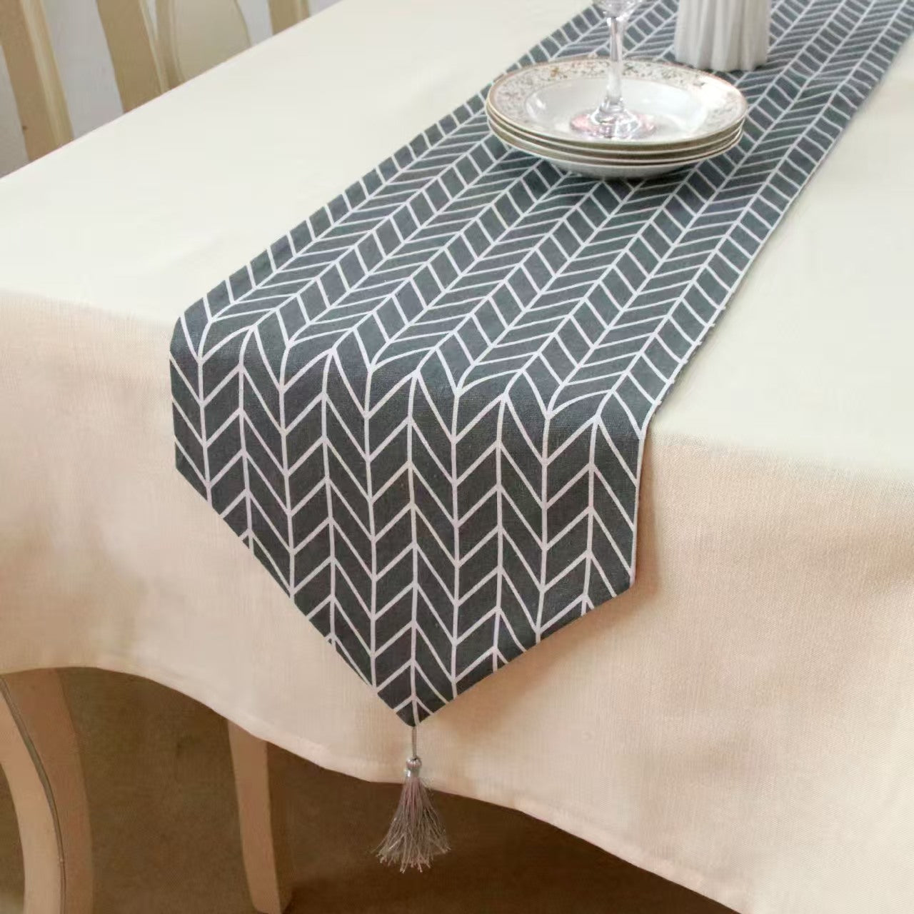 Geometric Linen Table Runner Modern Home Decor Table Flag