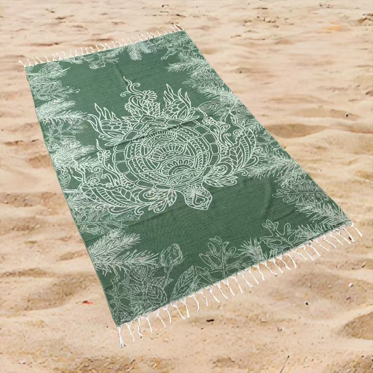 Tropical Sea Turtle Beach Towel Oversized Rectangular Quick-Dry Absorbent Shawl Summer Coastal Swim Wrap Travel Blanket with Fringe Edge